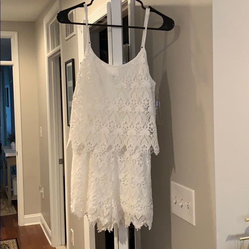 Miami brand white lace and crocheted romper
